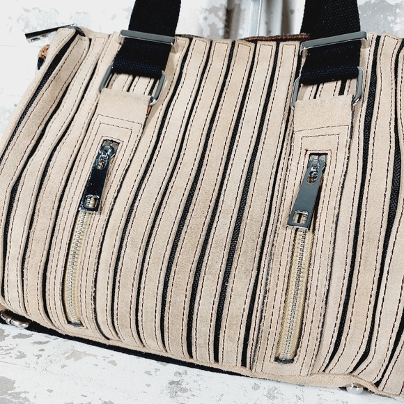Lionel Black Tan Suede Stripes Shoulder/Crossbody Bag 0596 - Picture 3 of 12